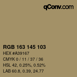 Color code: RGB 163 145 103 | qconv.com