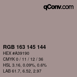 Color code: RGB 163 145 144 | qconv.com