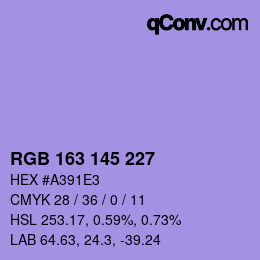 Farbcode: RGB 163 145 227 | qconv.com