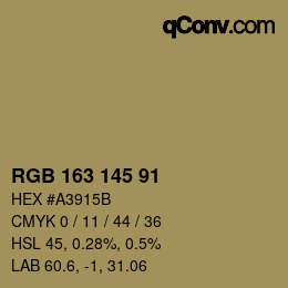 Color code: RGB 163 145 91 | qconv.com