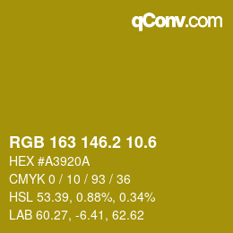 カラーコード: RGB 163 146.2 10.6 | qconv.com