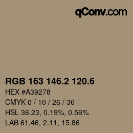 カラーコード: RGB 163 146.2 120.6 | qconv.com