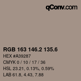 カラーコード: RGB 163 146.2 135.6 | qconv.com