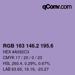 カラーコード: RGB 163 146.2 195.6 | qconv.com