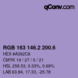 カラーコード: RGB 163 146.2 200.6 | qconv.com