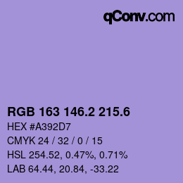 カラーコード: RGB 163 146.2 215.6 | qconv.com