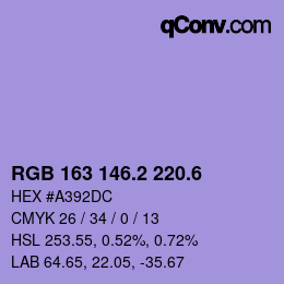 カラーコード: RGB 163 146.2 220.6 | qconv.com