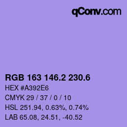 カラーコード: RGB 163 146.2 230.6 | qconv.com
