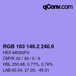 カラーコード: RGB 163 146.2 240.6 | qconv.com