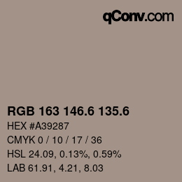 カラーコード: RGB 163 146.6 135.6 | qconv.com
