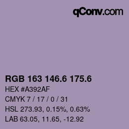 カラーコード: RGB 163 146.6 175.6 | qconv.com