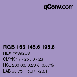 カラーコード: RGB 163 146.6 195.6 | qconv.com