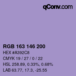 カラーコード: RGB 163 146 200 | qconv.com