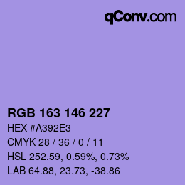 颜色代码: RGB 163 146 227 | qconv.com