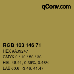 Color code: RGB 163 146 71 | qconv.com