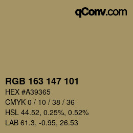 Color code: RGB 163 147 101 | qconv.com