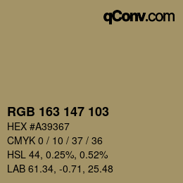 Color code: RGB 163 147 103 | qconv.com