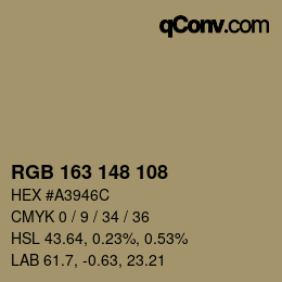カラーコード: RGB 163 148 108 | qconv.com
