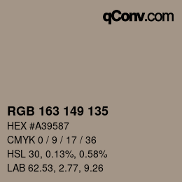 Color code: RGB 163 149 135 | qconv.com