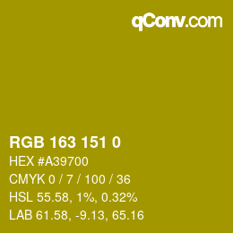 Color code: RGB 163 151 0 | qconv.com