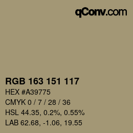 Color code: RGB 163 151 117 | qconv.com