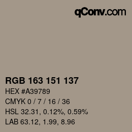 Color code: RGB 163 151 137 | qconv.com