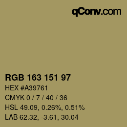 Color code: RGB 163 151 97 | qconv.com
