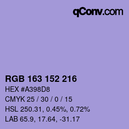 カラーコード: RGB 163 152 216 | qconv.com