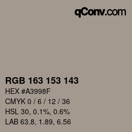 Color code: RGB 163 153 143 | qconv.com