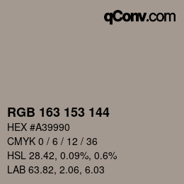 Color code: RGB 163 153 144 | qconv.com