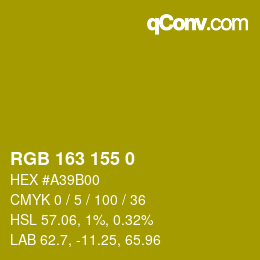 Color code: RGB 163 155 0 | qconv.com