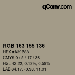 Color code: RGB 163 155 136 | qconv.com