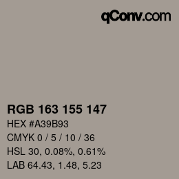 Color code: RGB 163 155 147 | qconv.com