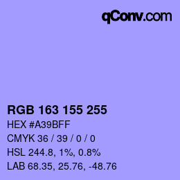 Color code: RGB 163 155 255 | qconv.com