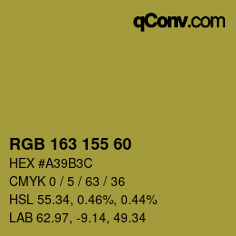 Color code: RGB 163 155 60 | qconv.com