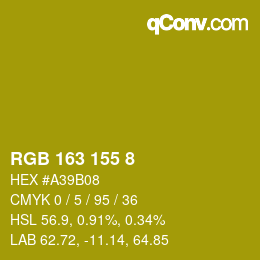 Color code: RGB 163 155 8 | qconv.com