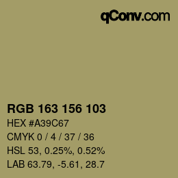 Color code: RGB 163 156 103 | qconv.com