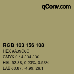 Color code: RGB 163 156 108 | qconv.com