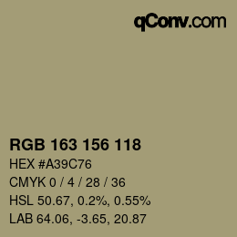 Color code: RGB 163 156 118 | qconv.com