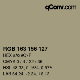 Color code: RGB 163 156 127 | qconv.com