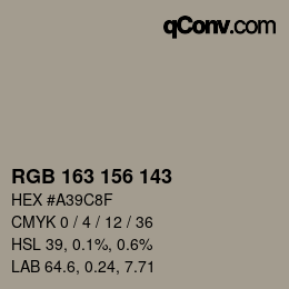 Color code: RGB 163 156 143 | qconv.com