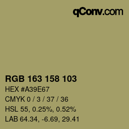 Color code: RGB 163 158 103 | qconv.com