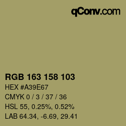 Color code: RGB 163 158 103 | qconv.com