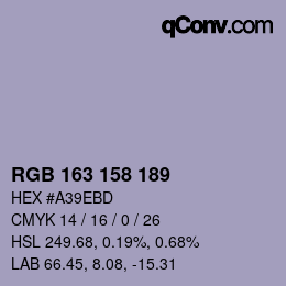 颜色代码: RGB 163 158 189 | qconv.com