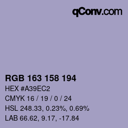 Color code: RGB 163 158 194 | qconv.com