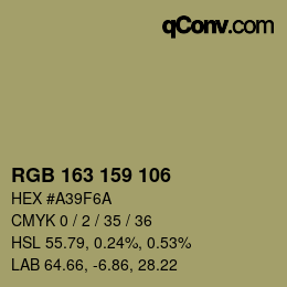 Color code: RGB 163 159 106 | qconv.com