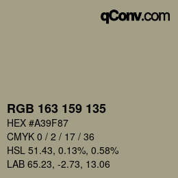 Color code: RGB 163 159 135 | qconv.com