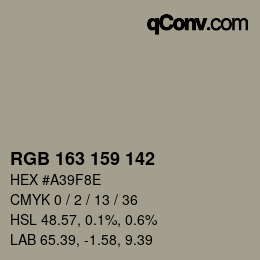 Color code: RGB 163 159 142 | qconv.com