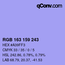 Color code: RGB 163 159 243 | qconv.com