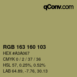Color code: RGB 163 160 103 | qconv.com